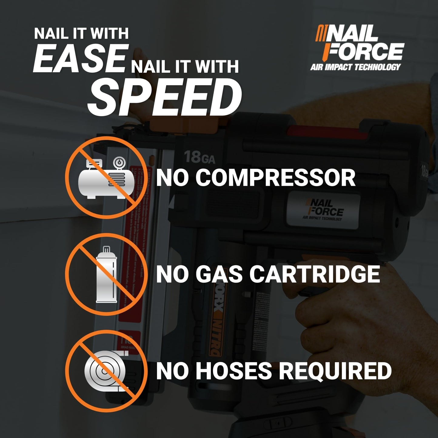 Worx Nitro 20V 18GA Brad Nailer Cordless Fires 80 Nails Per Minute, Cordless Nail Gun Anti-Ejection, Nail Gun Battery Powered Tool-Free Jam Release - WoodArtSupply