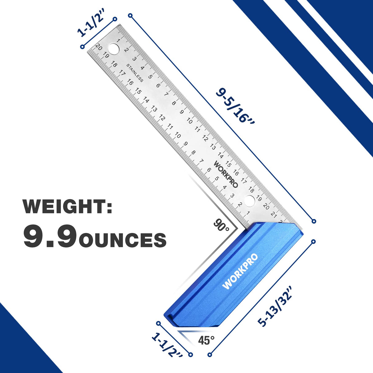 WORKPRO 8 Inch Try Square with Aluminum Handle - Woodworking Square Precision for Professional Carpentry Use & Premium Stainless Steel Ruler WORKPRO