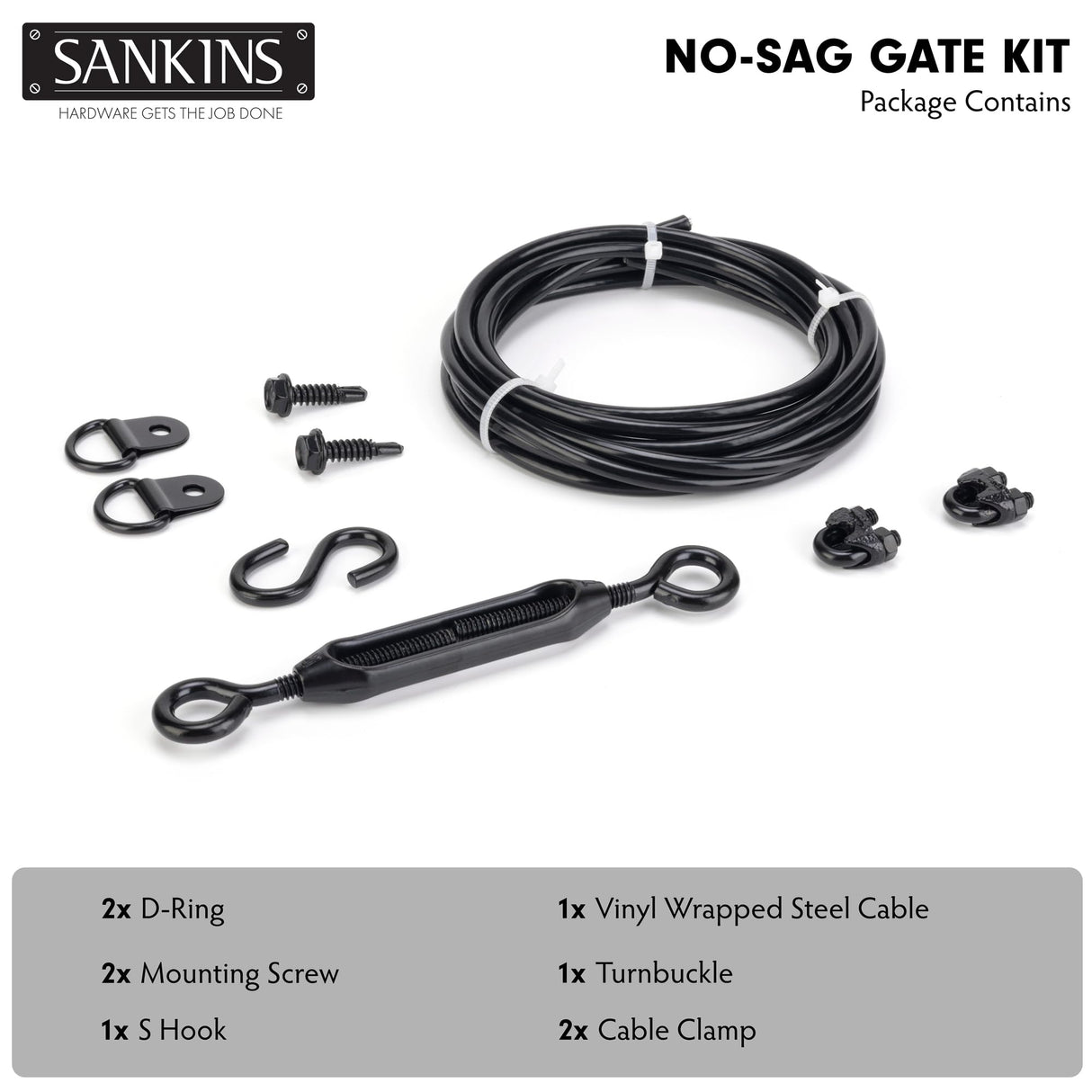 SANKINS Anti-Sag Gate Kits for Wooden Fence, Black Anti-Sagging Gate Support Cable Kit Hardware, Gate Sag Frame Kit Hardware for Wooden Fence, Wood SANKINS