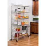 TRINITY EcoStorage Heavy Duty 6-Tier Adjustable Wire Shelving with Wheels and Backstands for Kitchen Organization, Garage Shelving, NSF Certified, TRINITY