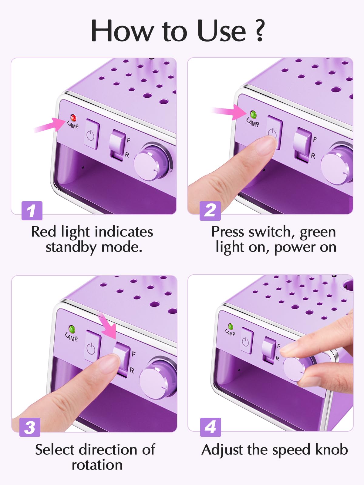 Subay Nail Drill Machine Electric File, Portable for Acrylic Gel Dip Powder Nails, All in One Nail Drill Kit for Manicure Pedicure, Nail Set with SUBAY