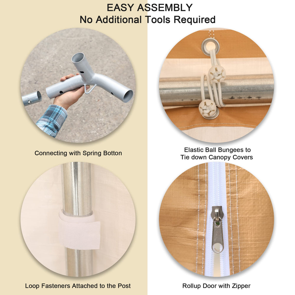 PHI VILLA 10x20 ft Heavy Duty Carport Car Canopy Garage Extra Storage Shelter Boat Party Tents Shed with Removable Sidewalls and Doors, Beige PHI VILLA