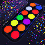ARTEZA UV Face Paint Kit, 12 Neon Colors, Water Based, Nontoxic Paint for Professional Halloween & Day of The Dead Costumes, Festivals, Theater & ARTEZA