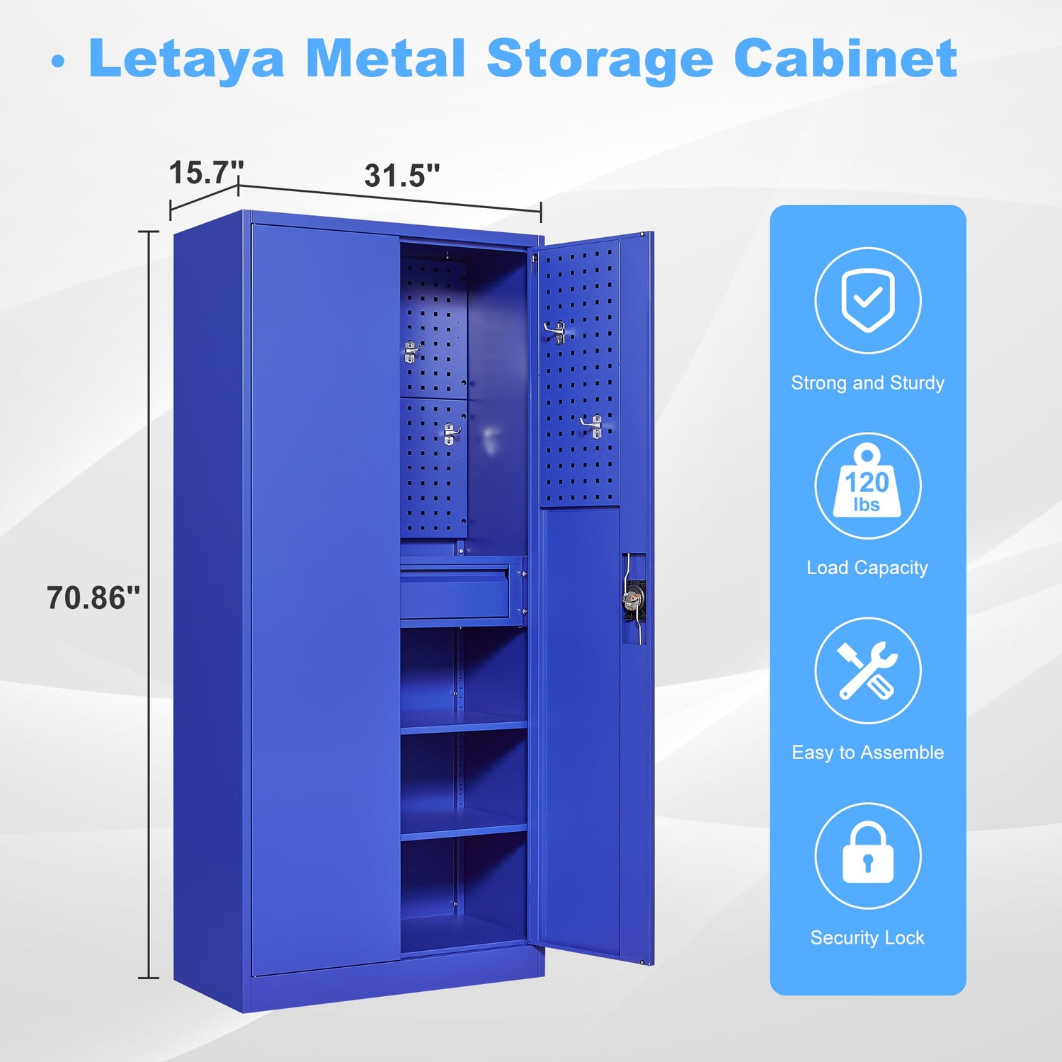 Letaya Metal Garage Tool Storage Cabinets with Pegboard, 71" Heavy Duty Steel Cabinet with Drawer and Adjustable Shelves, Lockable for Garage Utility Letaya