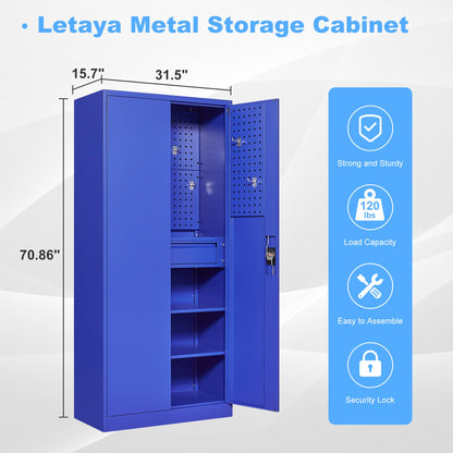 Letaya Metal Garage Tool Storage Cabinets with Pegboard, 71" Heavy Duty Steel Cabinet with Drawer and Adjustable Shelves, Lockable for Garage Utility - WoodArtSupply