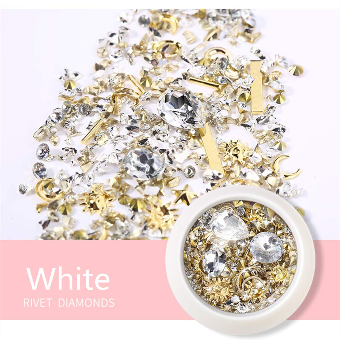 editTime 6 Wheels Mixed Sparkle Nail Art Rhinestones Diamonds Crystals Beads Artificial Pearls and Gold Silver Nail Studs Gems Metal Rivets Charms editTime