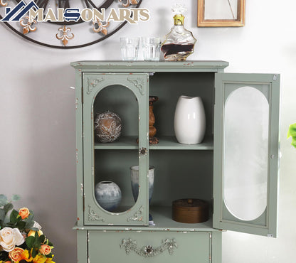 MAISON ARTS 42" H Accent Cabinet with 2 Glass Doors, Distressed Storage Cabinet Farmhouse Kitchen Buffet Cabinet Entryway Living Room Cabinet - WoodArtSupply