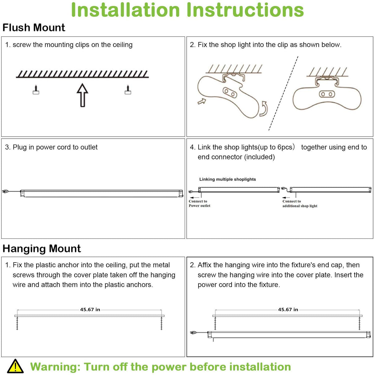 hykolity Linkable LED Shop Light for Garage, 4400lm, 4FT 42W Utility Light Fixture, 5000K Daylight LED Workbench Light W/Plug [250W Equivalent] hykolity