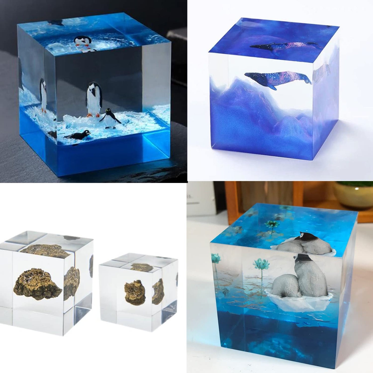 AOEDEO 6 pcs Cube Resin Molds, 3.5", 2.5", 2", 1.5", 1", 0.5" Clear Silicone Cube Molds, Square Candle Silicone Mold, Cube Casting Molds, Transparent AOEDEO