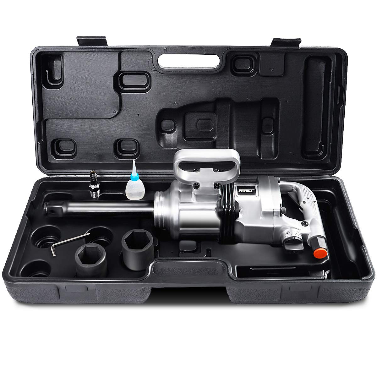 Goplus 1” Impact Wrench, Air Impact Gun with 1-1/2" & 1-5/8" Sockets, 6 Inch Extended Anvil, 1/2" NPT Air Inlet, Carrying Case, Pneumatic Impact Gun Goplus