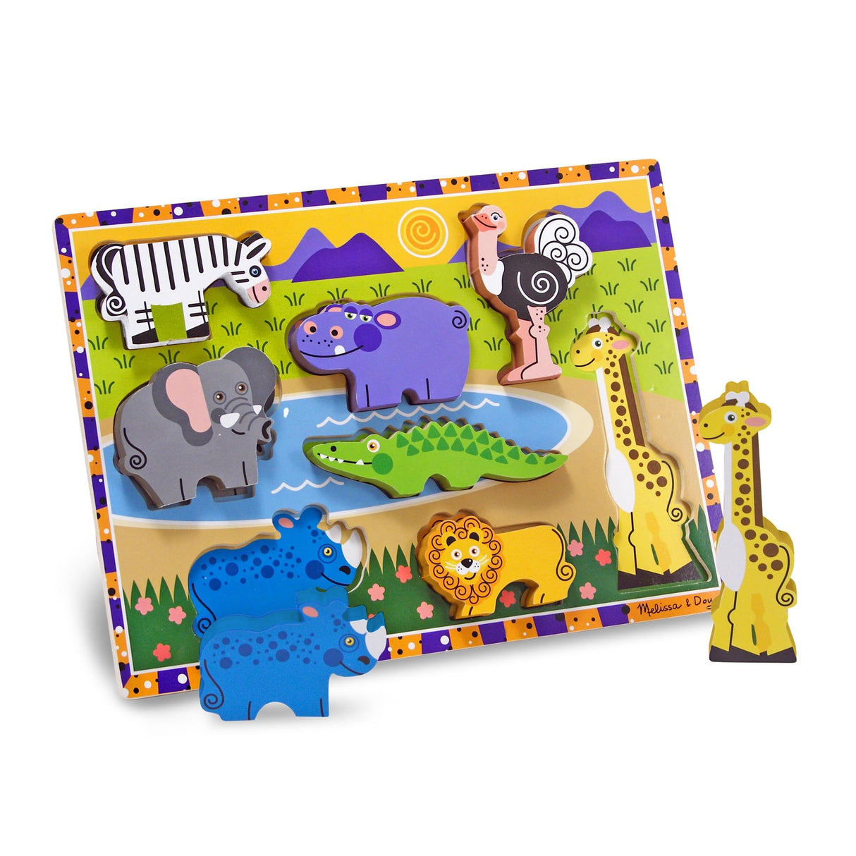 Melissa & Doug Safari Wooden Chunky Puzzle (8 pcs) - Wooden Puzzles for Toddlers, Animal Puzzles For Kids Ages 2+ - FSC-Certified Materials , 12" x Melissa & Doug