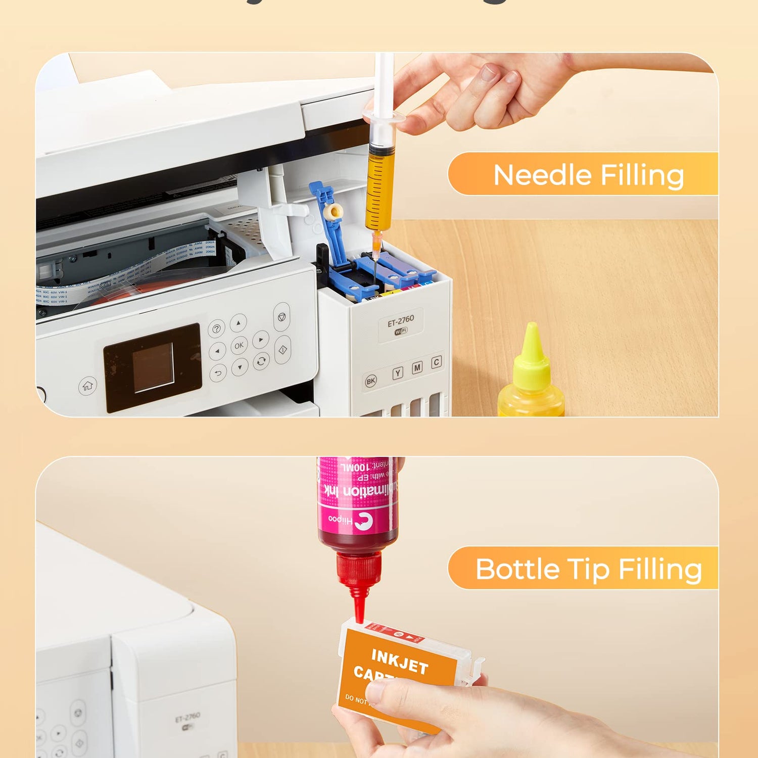 Hiipoo Sublimation Ink Refilled Bottles with Heat Tape Refill for ET2400 XP4105 XP4100 ET2720 ET2760 ET2750 ET4800 ET-2800 ET-2803 ET-2850 Inkjet Hiipoo