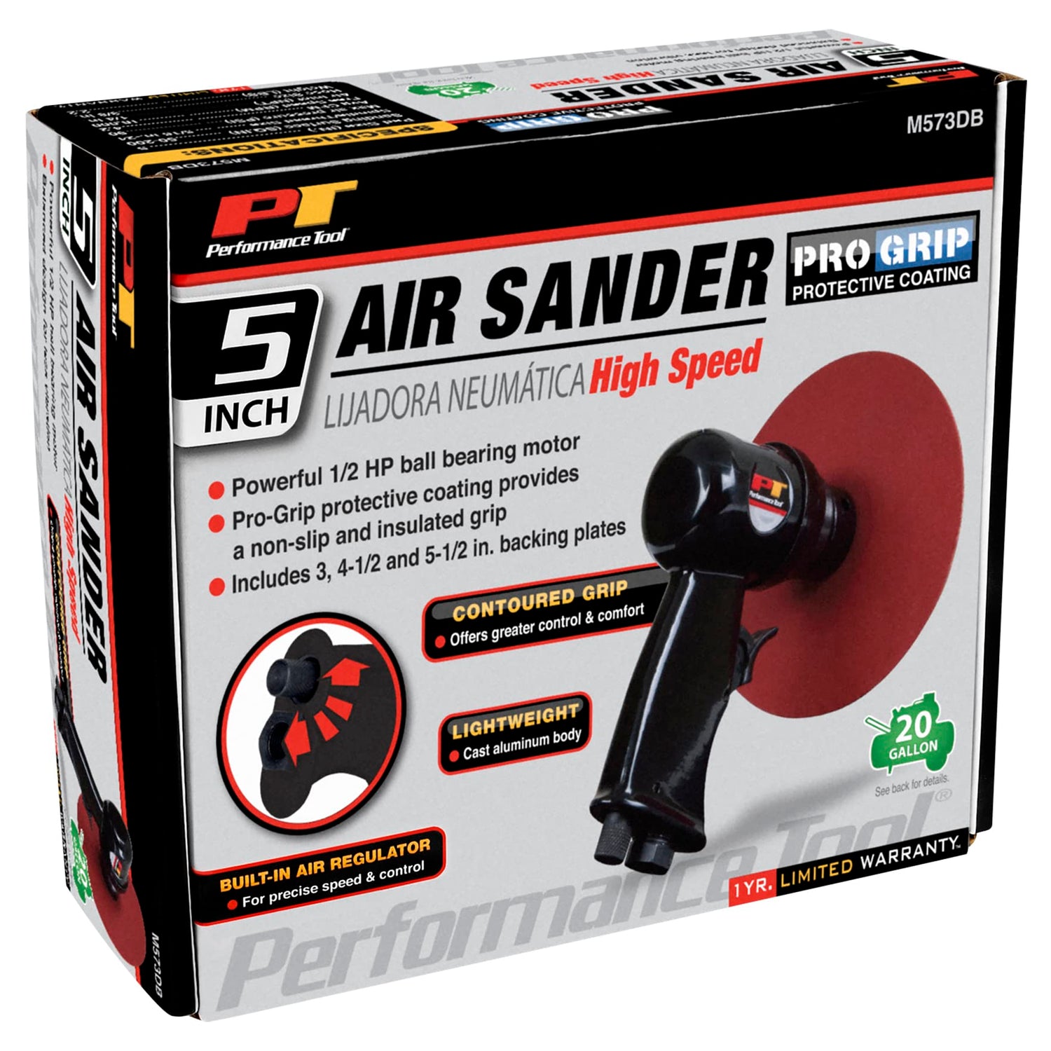 Performance Tool M573DB 5-Inch High Speed Sander with Adjustable Speed Control and Dust Collection System for Efficient Sanding and Polishing Jobs Performance Tool