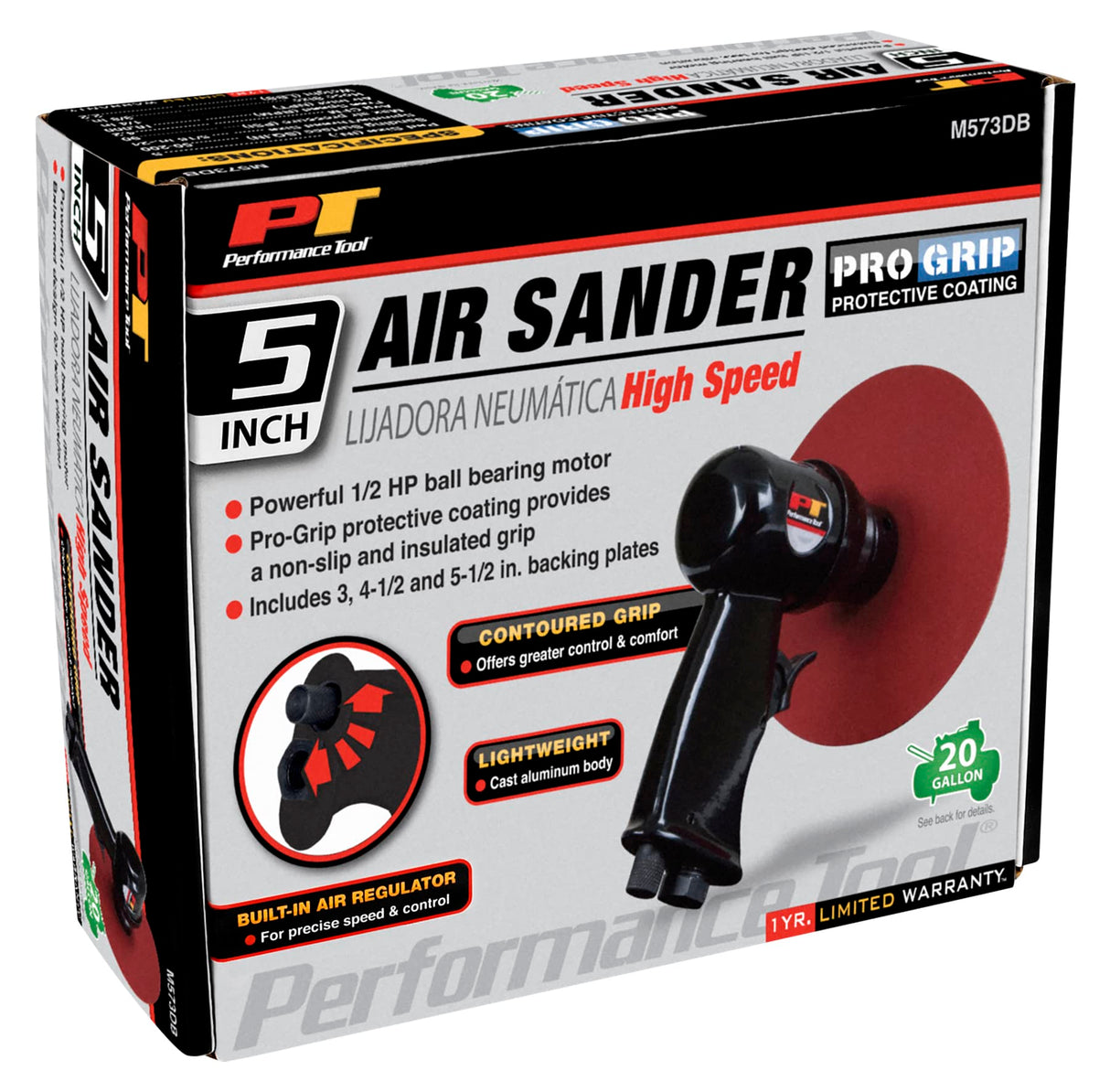 Performance Tool M573DB 5-Inch High Speed Sander with Adjustable Speed Control and Dust Collection System for Efficient Sanding and Polishing Jobs Performance Tool