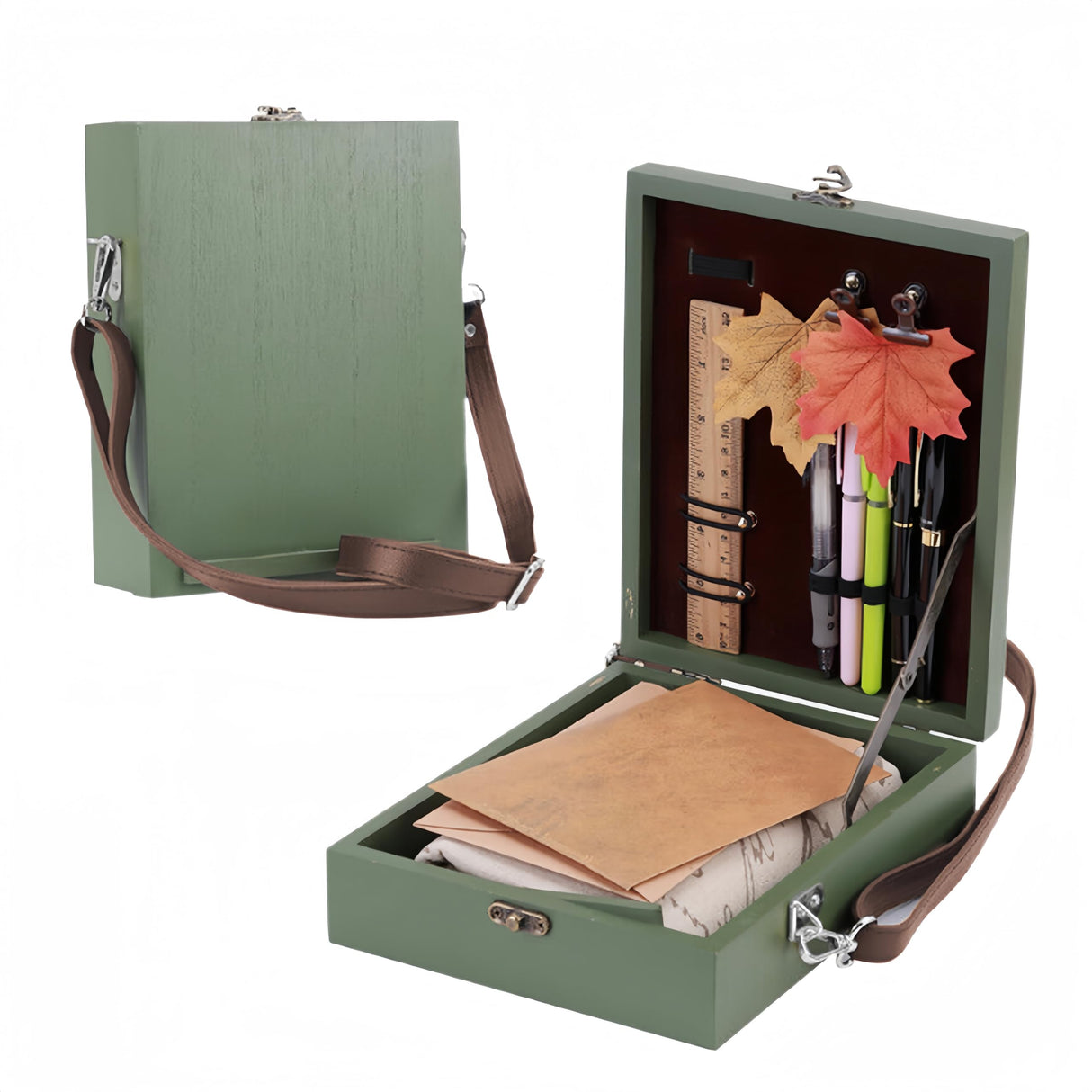 Art Easel Messenger Wood Box: Portable Travel Wooden Storage Box, Tabletop Painting Easel Art Case Bag for Painting, Drawing & Art Supplies, IULAVP