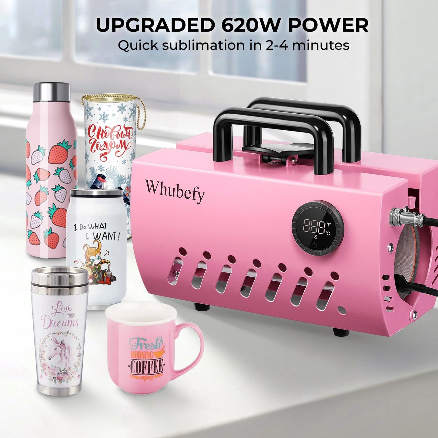 Whubefy Tumbler Mug Heat Press Machine 11-30oz, Pink Portable Heat Transfer Sublimation 30oz 20oz Straight Skinny Tumblers, 11-16oz - WoodArtSupply