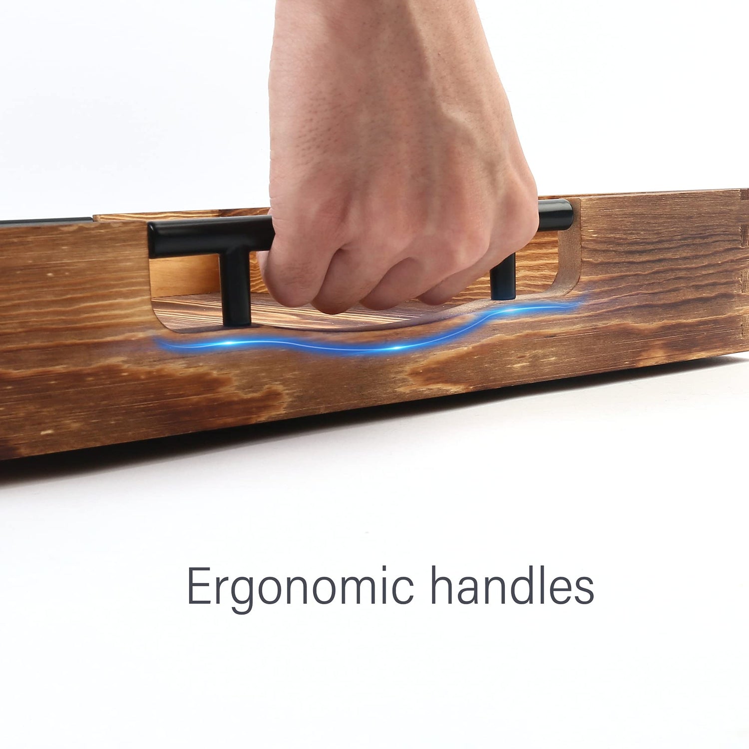 LotFancy Large Ottoman Tray for Living Room, 17x13'' Wood Serving Tray with Handles, Home Décor for Coffee Table, Sofa, 2 Skidproof Coasters Included LotFancy