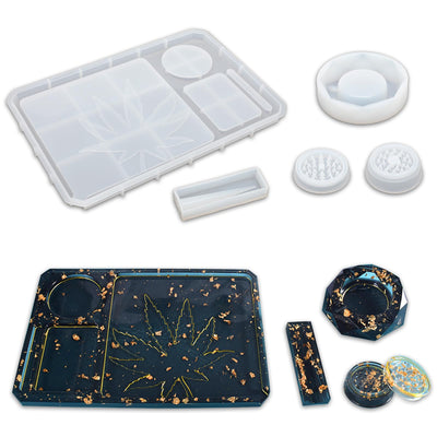5 PCS Rolling Tray Mold for Resin Grinder Mold for Grind and Storage Large DIY Silicone Molds Kit for Epoxy Resin Casting
