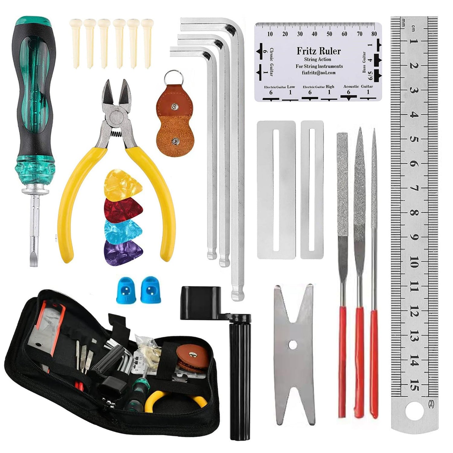 28PCS Guitar Tool Kit,Guitar Repair Tools Kit,Professional Guitar Repairing Maintenance Tool Kit with Wire Plier String Organizer Fingerboard hanbangabc