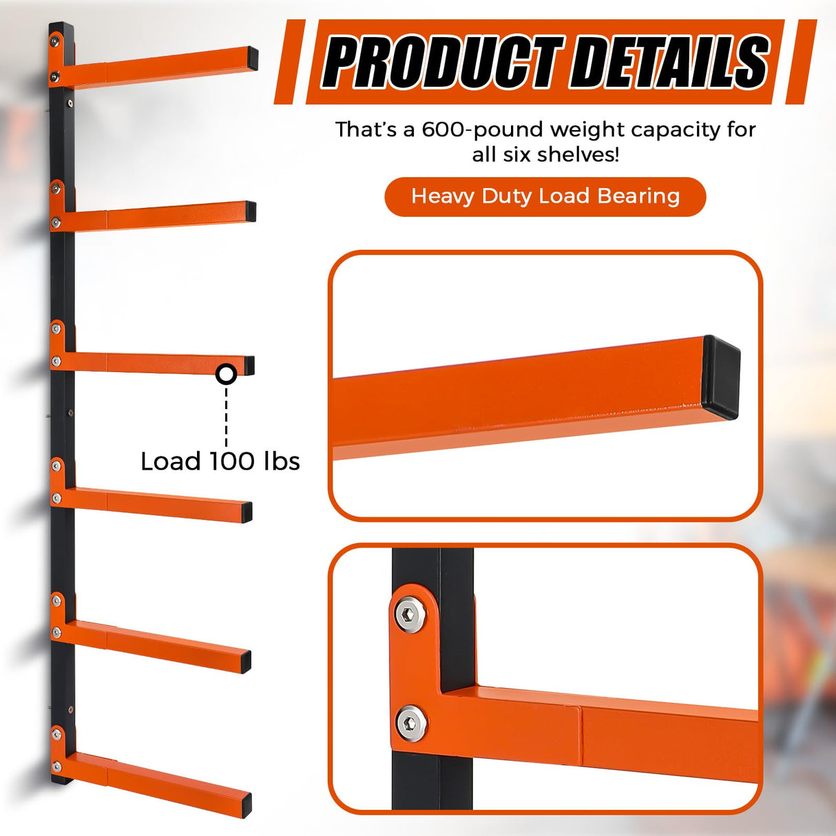 Yaocom 4 Pack Metal Lumber Storage Rack 6 Level Wall Mount Wood Organizer Heavy Duty Wood Rack with Serviceable Sheet Screws, Each Shelf Holds up 150 Yaocom