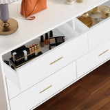 Polar Aurora Wood Dresser for Bedroom,Wood Mid Century Modern Chests of Drawer,6 Drawer Double Dresser with Metal Handles for Bedroom, Hallway, Polar Aurora