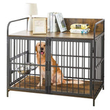 SEPTBOT Large Dog Kennel Indoor Furniture, 41 Inch Large Dog Crate with 360° Adjustable Feeder-2 Stainless Steel Bowls, Wooden Dog Cage Table for SEPTBOT