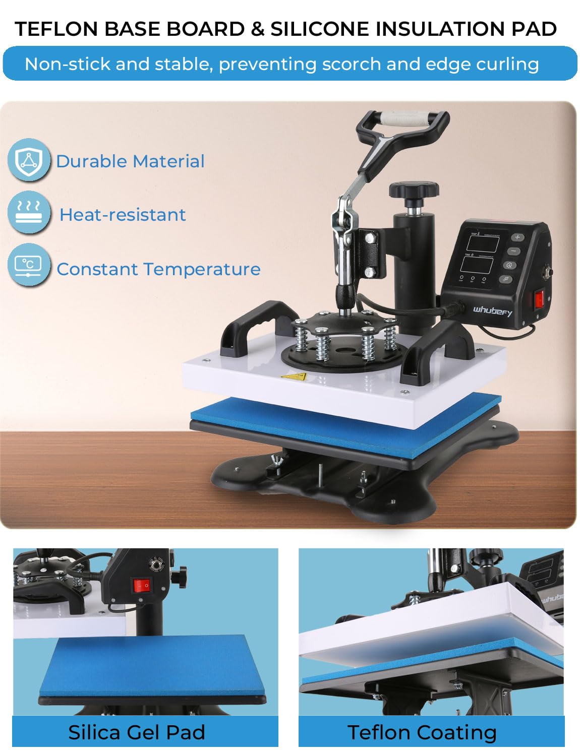 Whubefy 12" x 10" Heat Press Machine for T-Shirts Bags Pillows Mats Puzzles, 360-Degree Swing Away DIY Heat Transfer Sublimation Machine, Digital