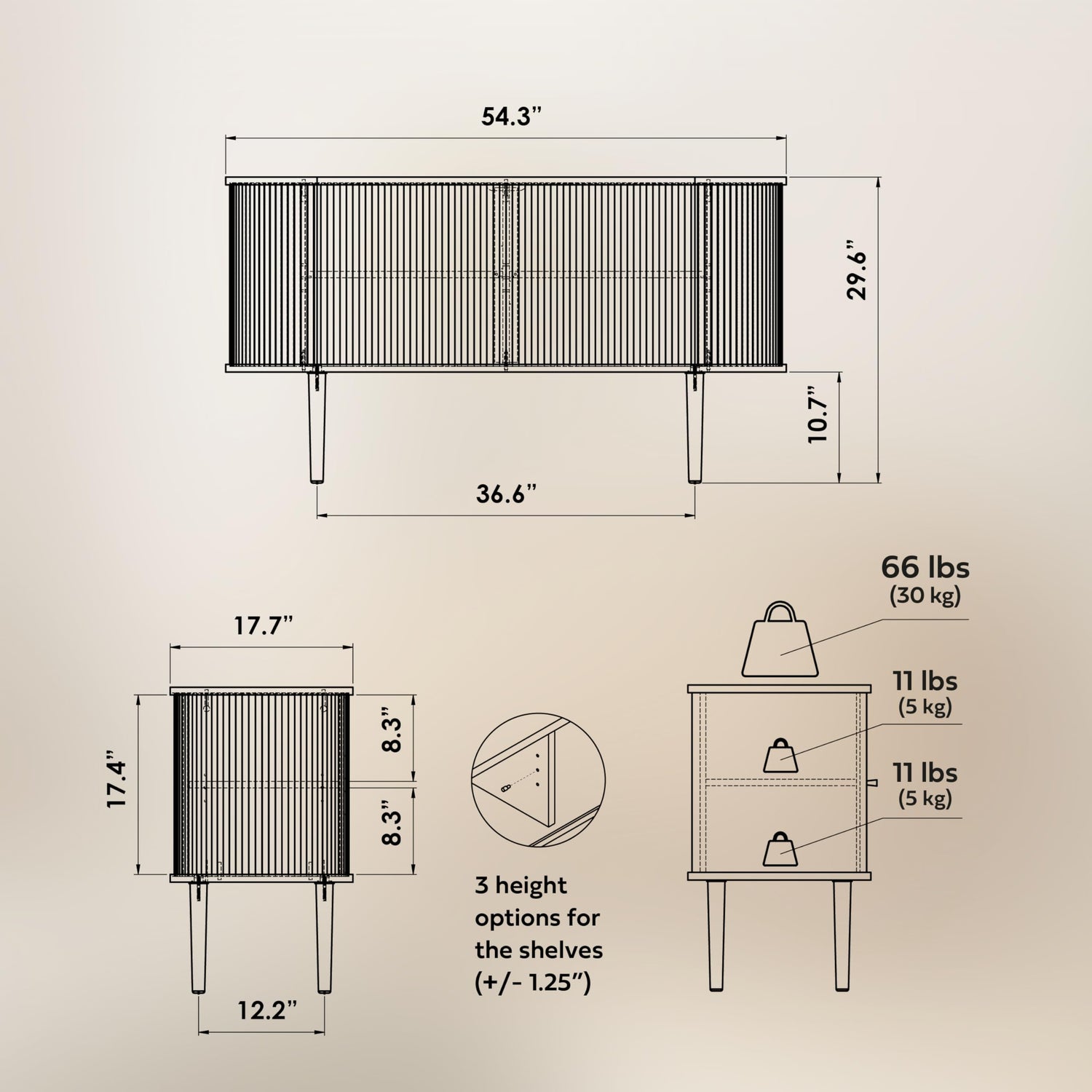 WERMO 55'' Sideboard Storage Cabinet with Doors and Shelves - Credenza Storage Cabinet for Office, Bedroom Storage Cabinet, Hallway Storage Cabinet, WERMO