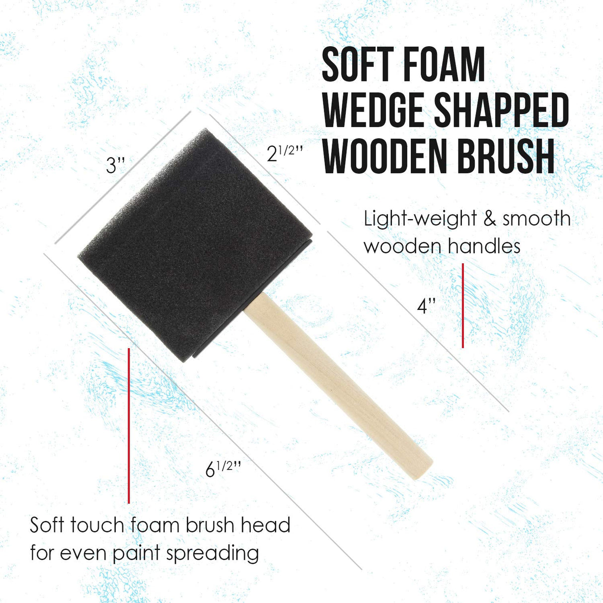 US Art Supply 3 inch Foam Sponge Wood Handle Paint Brush Set (Value Pack of 15) - Lightweight, Durable and Great for Acrylics, Stains, Varnishes, US Art Supply
