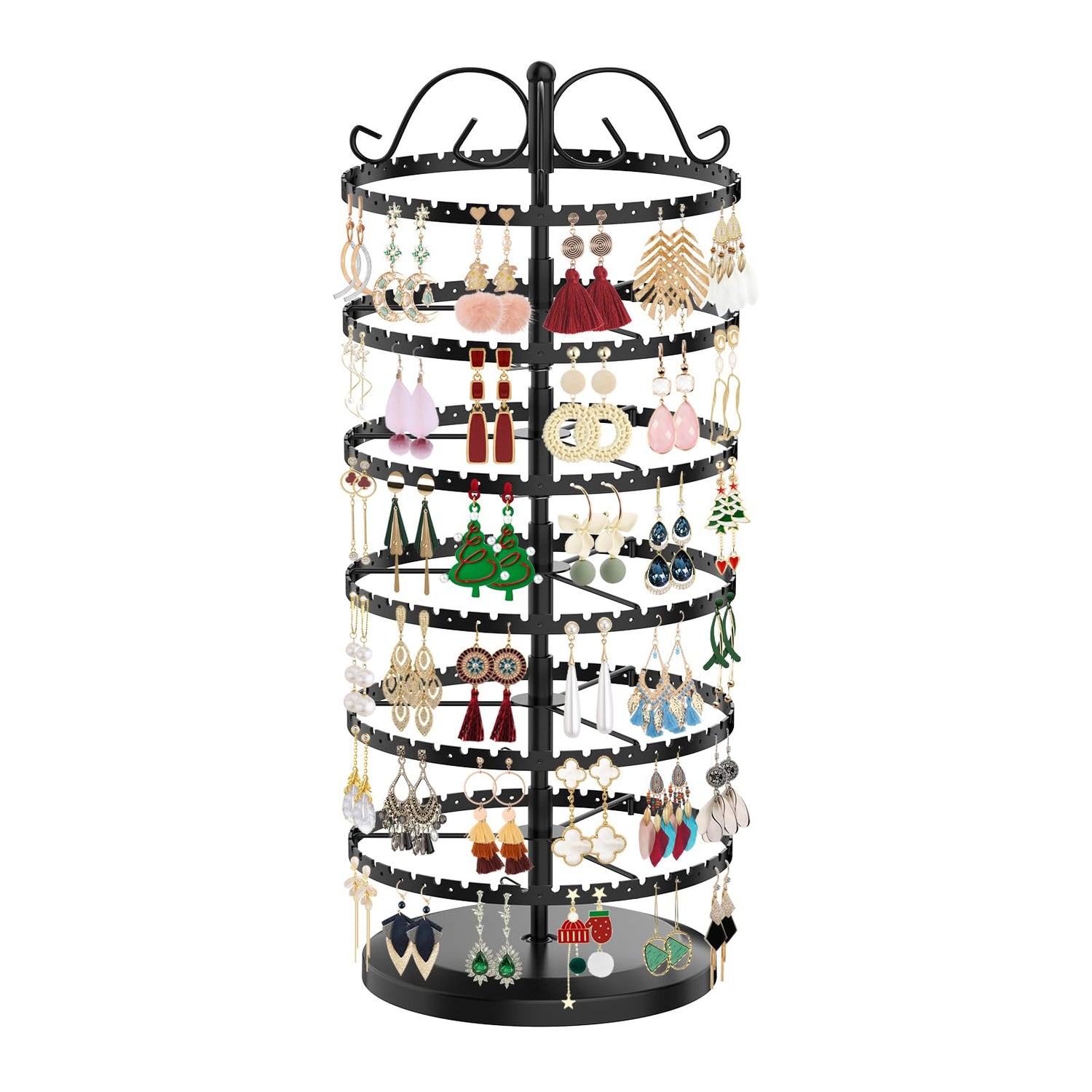 MODOWEY 6 Tier Rotating Earring Holder Organizer, Adjustable Metal Earring Display Stand Rack for Women Girl, 400 Holes and Grooves Earring Tower MODOWEY