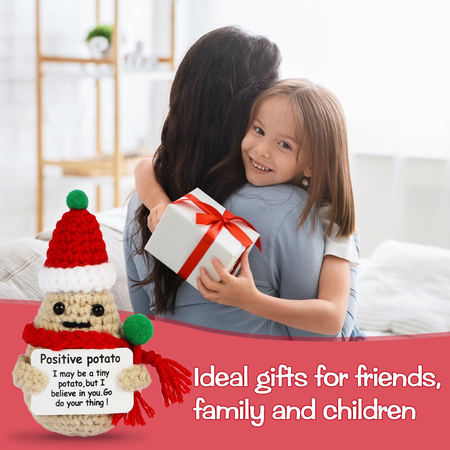 DAFURIET Mini Funny Positive Christmas Potato, 3 inch Knitted Wool Christmas Doll with Positive Card for Cheer Up Gifts and Party DAFURIET