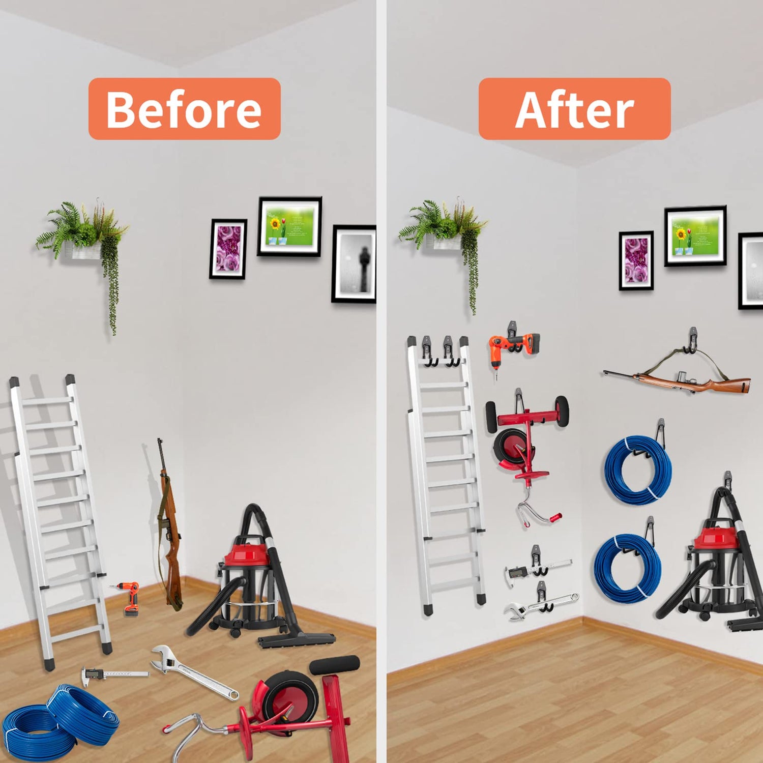 HUPBIPY 12 Pack Garage Hooks Heavy Duty,Utility Steel Garage Storage Hooks,Wall Mount Garage Hanger&Organizer for Organizing Power Tools,Ladders,Bulk HUPBIPY