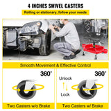 VEVOR Rolling Garage Stool, 300LBS Capacity, Adjustable Height from 18 in to 23 in, 360-degree Swivel Wheels (4"), Large Tool Tray with Two Bottle VEVOR