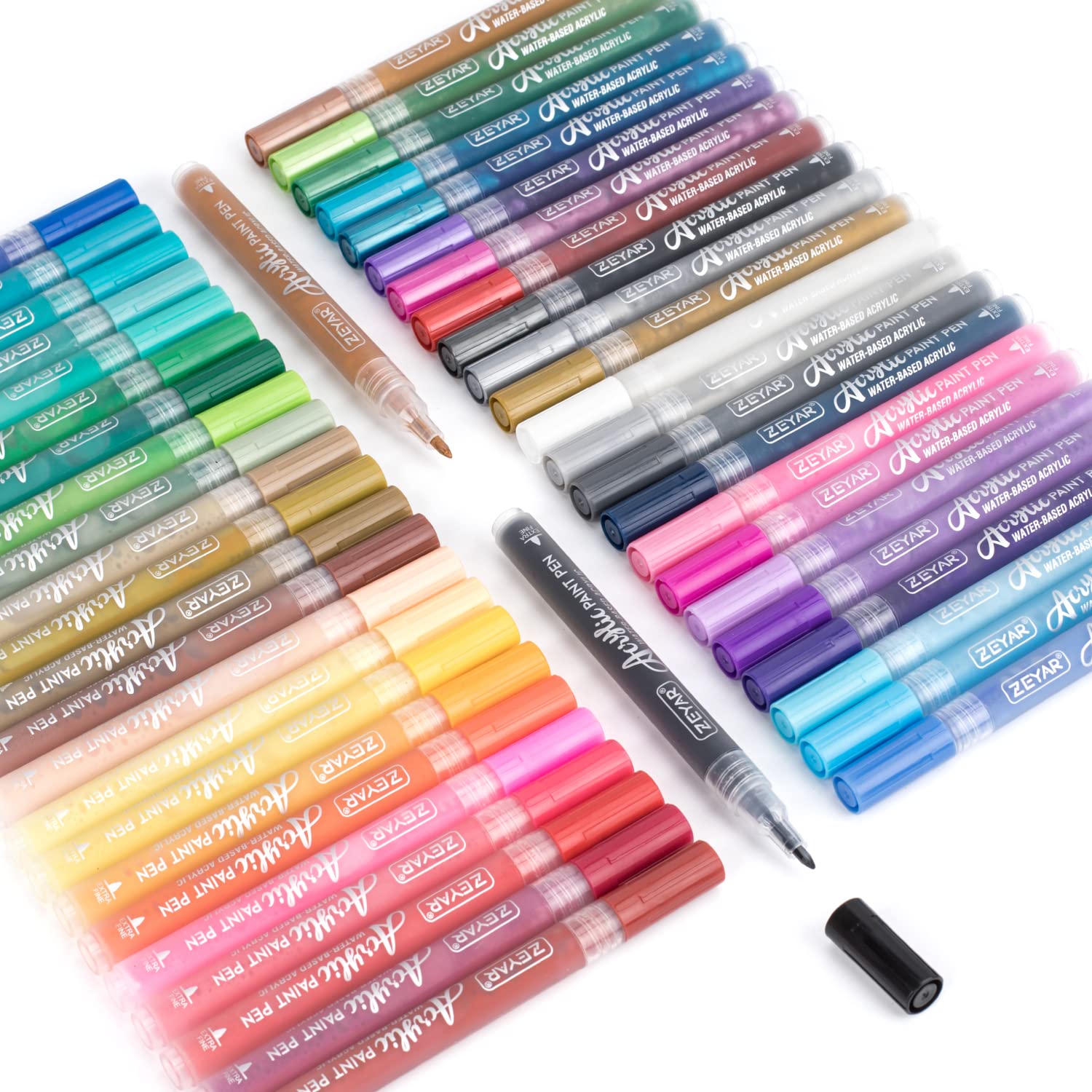 ZEYAR Acrylic Paint Pens, Expert of Rock Painting, Extra Fine, 48 Colors, AP Certified, Permanent&Waterproof Ink, Works on Rock, Wood, Glass, Metal, - WoodArtSupply