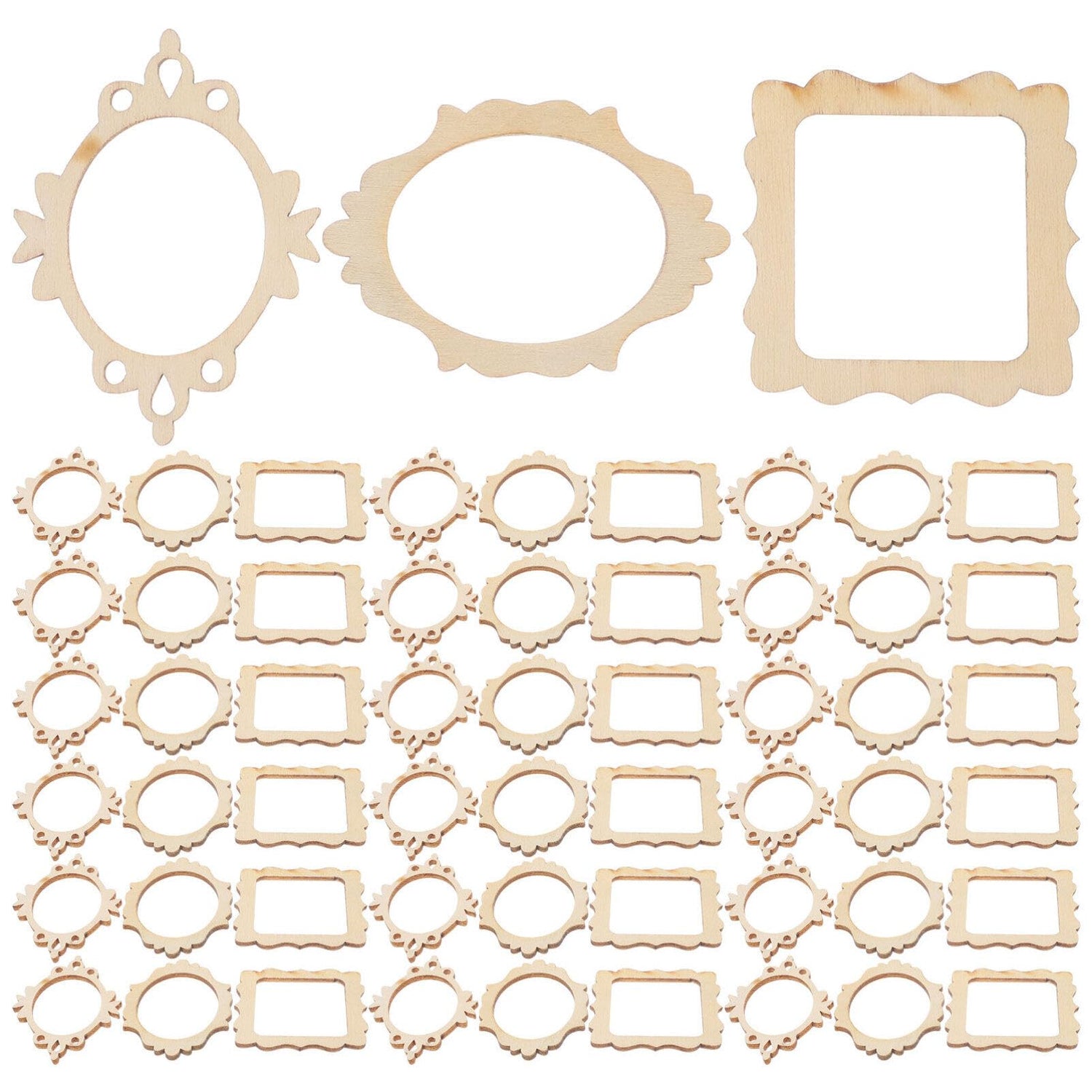 SEWACC 60 Pcs Unfinished Wood Photo Frame Pendants Wooden Cutouts Mini Picture Frame Wooden Shape Pieces for DIY Craft Ornaments Wood Picture Frames SEWACC