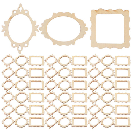 SEWACC 60 Pcs Unfinished Wood Photo Frame Pendants Wooden Cutouts Mini Picture Frame Wooden Shape Pieces for DIY Craft Ornaments Wood Picture Frames SEWACC