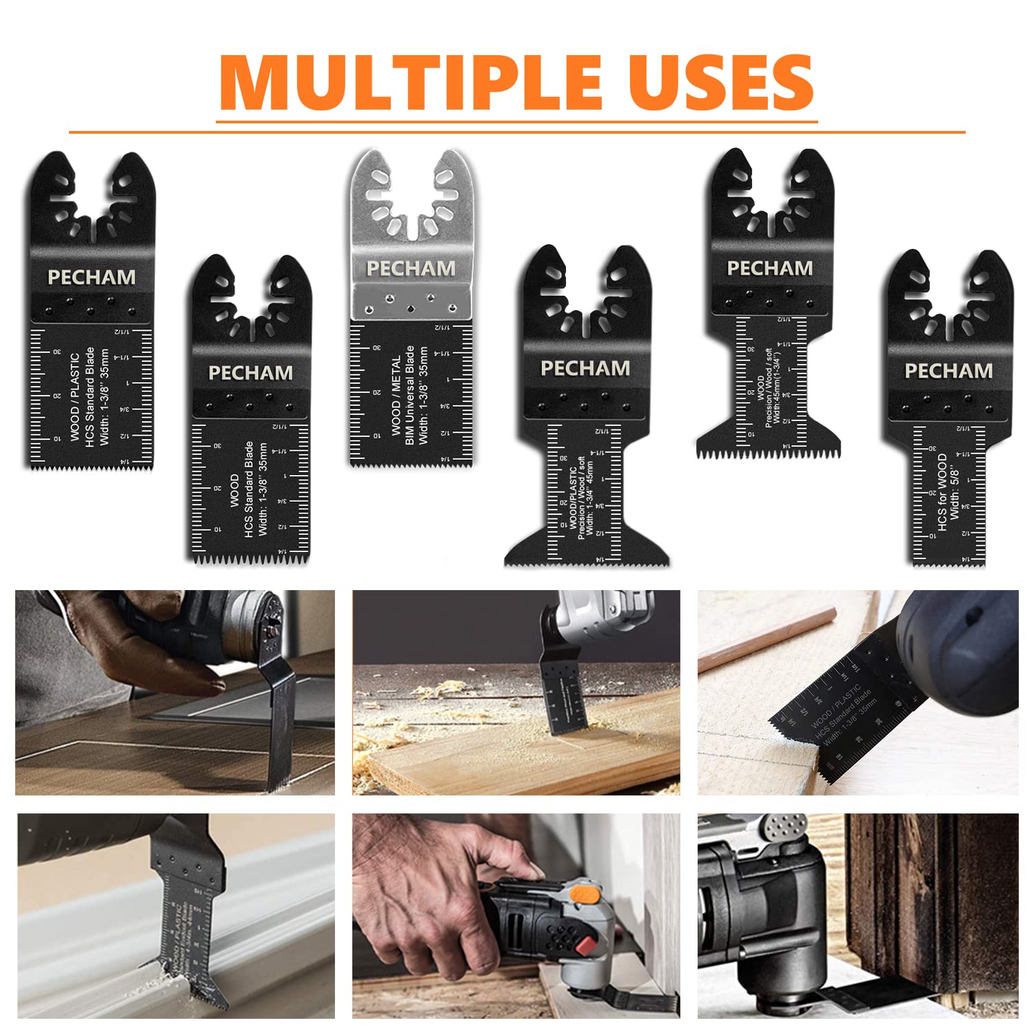 PECHAM 21PCS Universal Wood Metal Oscillating Multitool Quick Release Saw Blades Fit Porter Cable Black & Decker Rockwell Ridgid Ryobi Milwaukee - WoodArtSupply