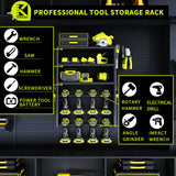 KAFAHOM Power Tool Organizer,Large 8 Drill Holder Wall Mount with 2 Side Pegboards,5 Layer Metal Tool Storage Rack with 12 Hooks,Tool Shelf for KAFAHOM