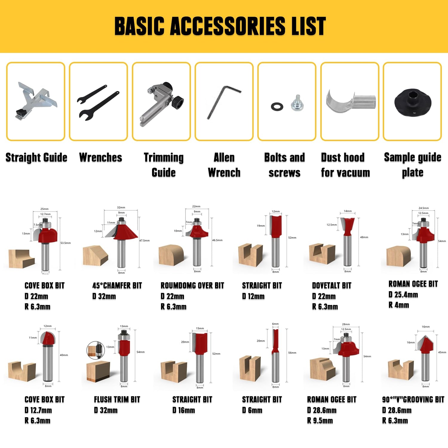 Cordless Router Tool, Mellif 600W Brushless Trim Router for DeWalt 20V MAX Battery(NOT Included) 28,000RPM 5 Variable Speeds, Fixed Base, 12PCS 1/4" WITLIGHT