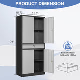 LISSIMO Metal Garage Storage Cabinet with Drawer, 71" Garage Storage Cabinet with Adjustable Shelves and 4 Doors, Lockable Lateral File Cabinet for LISSIMO