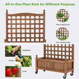 Giantex Mobile Plant Raised Bed, Wood Planter with Lattice Trellis and Wheels, Flower Box for Plant Climbing, Vertical Garden for Balcony Patio Yard Giantex