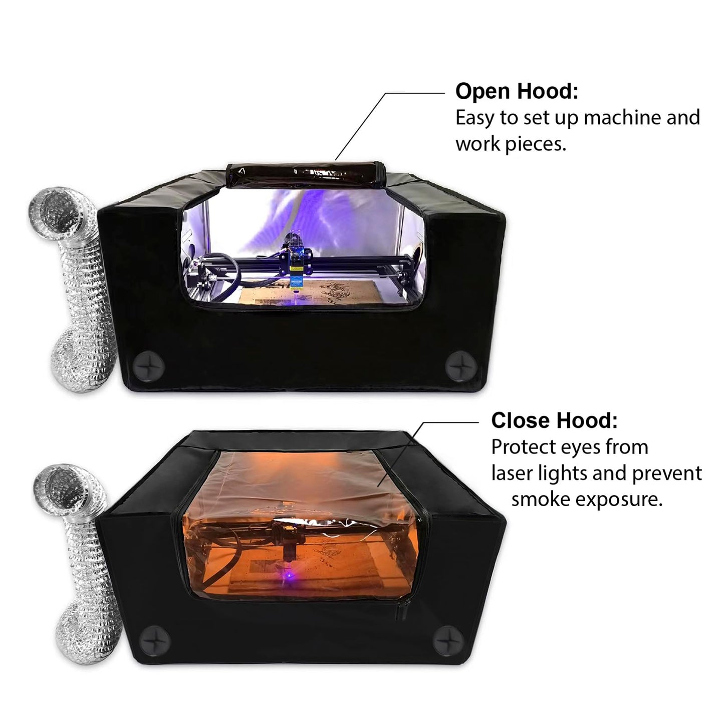 Makacces Laser Engraver Enclosure with Smoke Vent, Fireproof Fabric, Eye Protection Film, 25x25x13 Inch Laser Engraving Machine Protective Cover, for - WoodArtSupply