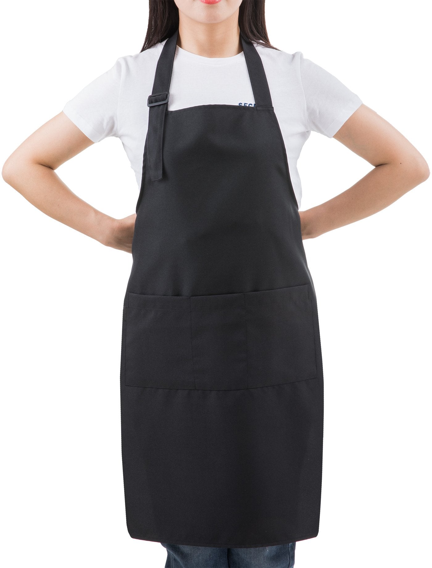 SEW UR LIFE Black Professional Resist Water Adjustable Extra Long Bib Apron 3 Pockets Home Kitchen Garden Restaurant Cafe Bar Pub Bakery for Cooking - WoodArtSupply