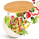 ShineMe Salad Bowl with Lid, Natural Bamboo Fiber Serving Bowls Set of 3 with Utensils & Lids, Mixing Bowls for Preparing, Storing and Serving for ShineMe