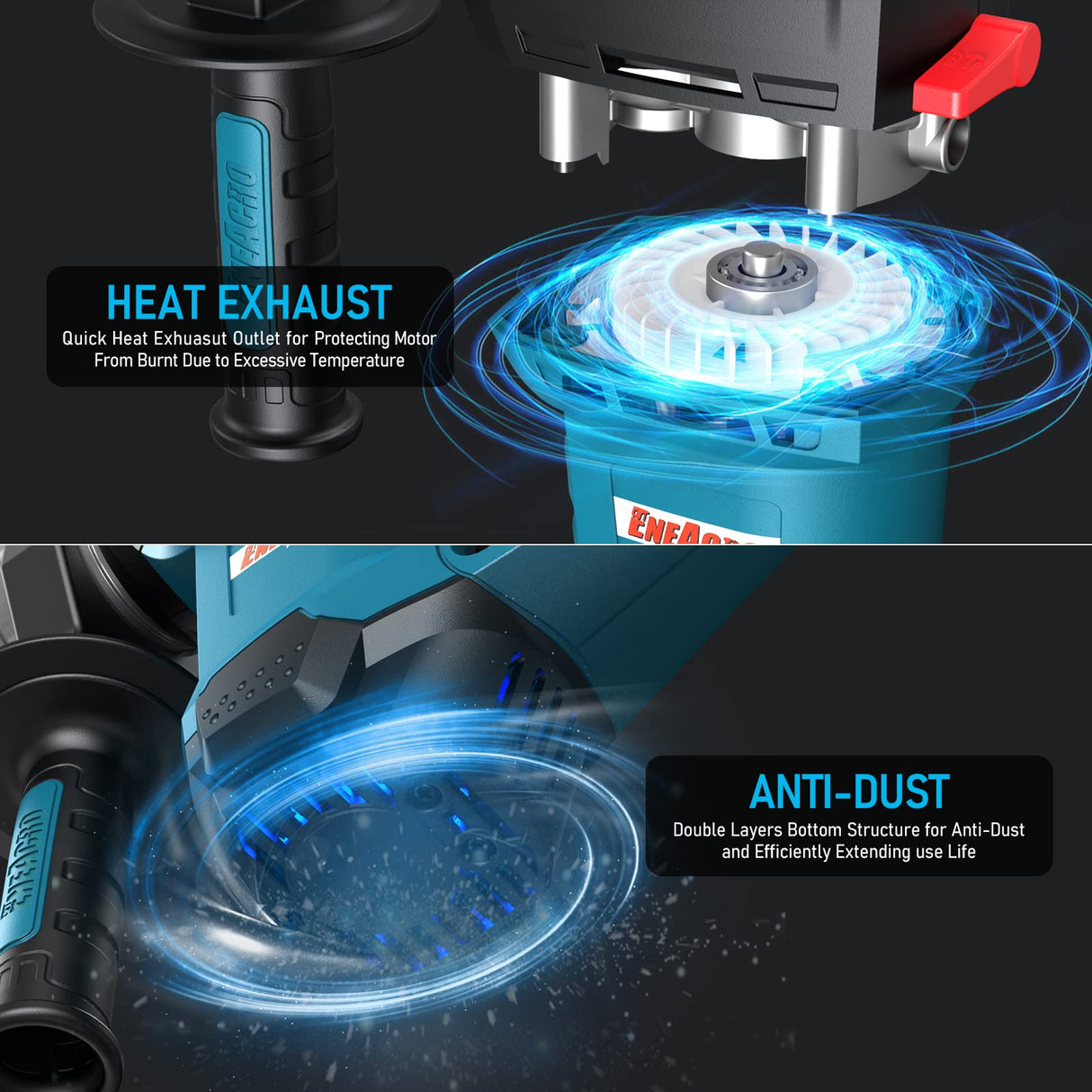 ENEACRO 1-1/4 Inch SDS-Plus 12.5 Amp Heavy Duty Rotary Hammer Drill, Safety Clutch 3 Functions with Vibration Control Including Grease, Chisels and ENEACRO