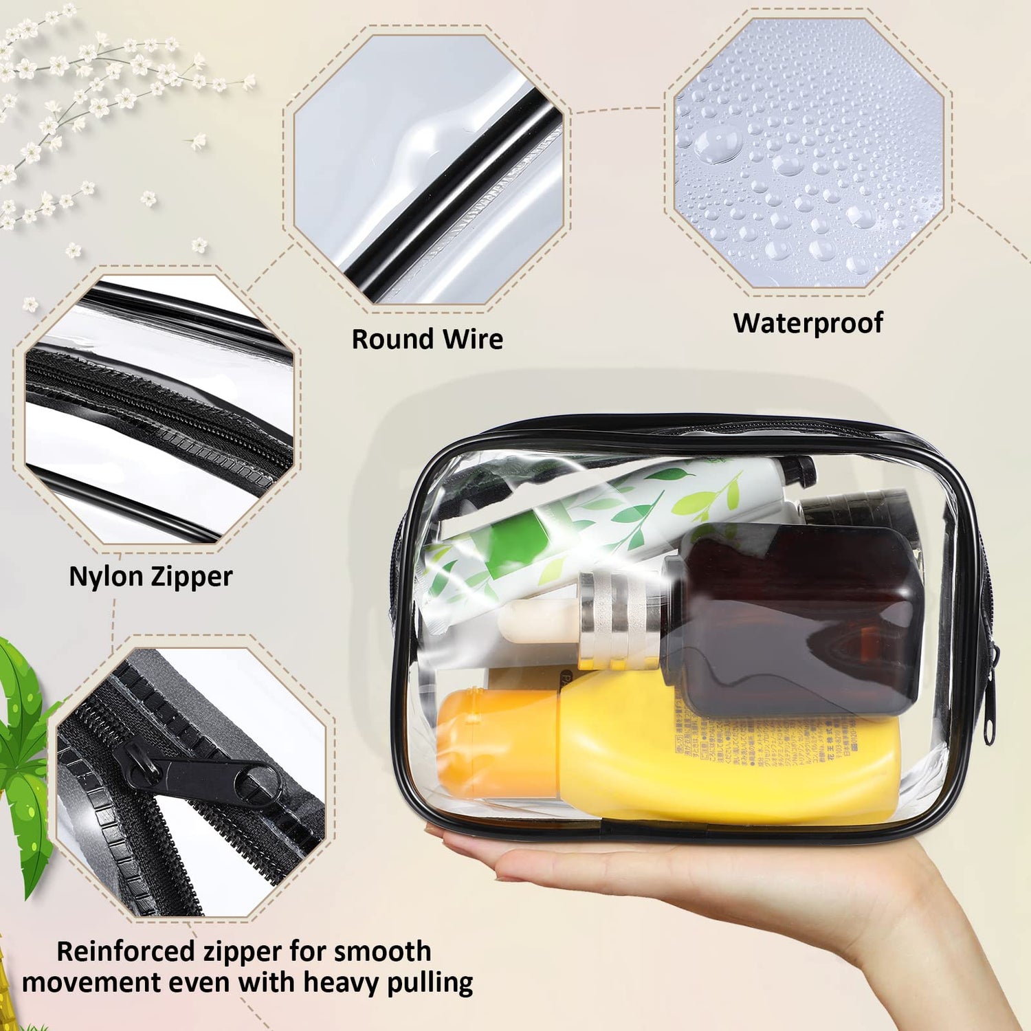 Weewooday 12 Pieces Clear Cosmetics Bag PVC Zippered Clear Toiletry Carry Pouch Portable Cosmetic Makeup Bag Waterproof Makeup Bag Vinyl Plastic Weewooday