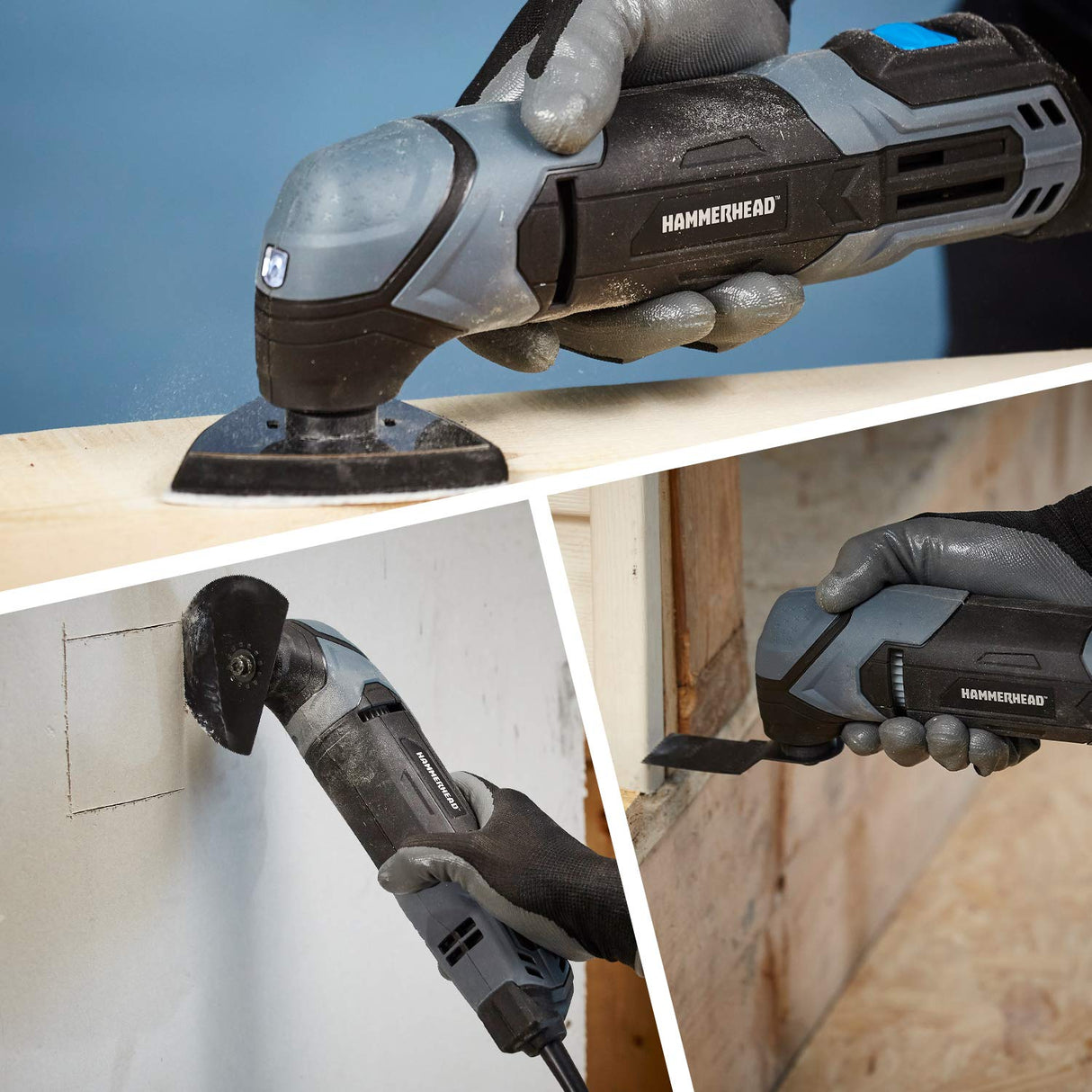 Hammerhead 2.2-Amp Oscillating Multi-Tool with 1pc Flush Cut Blade, 1pc Semicircle Saw Blade, 1pc Sanding pad, 3pcs Sanding Paper - HAMT022 Hammerhead