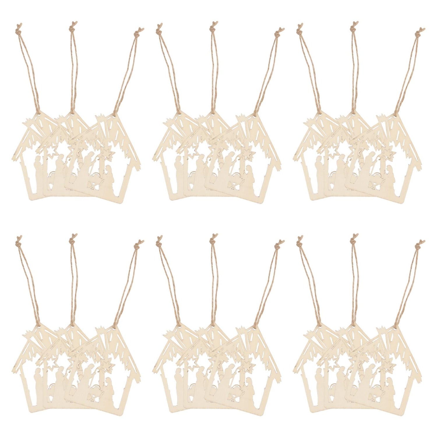 CIMAXIC 20pcs Pendant Home Decoration Blush Decor Wood Crafts Hanging Nativity Wooden Embellishments Christian Religious Wooden Cutouts Wood Ornament CIMAXIC