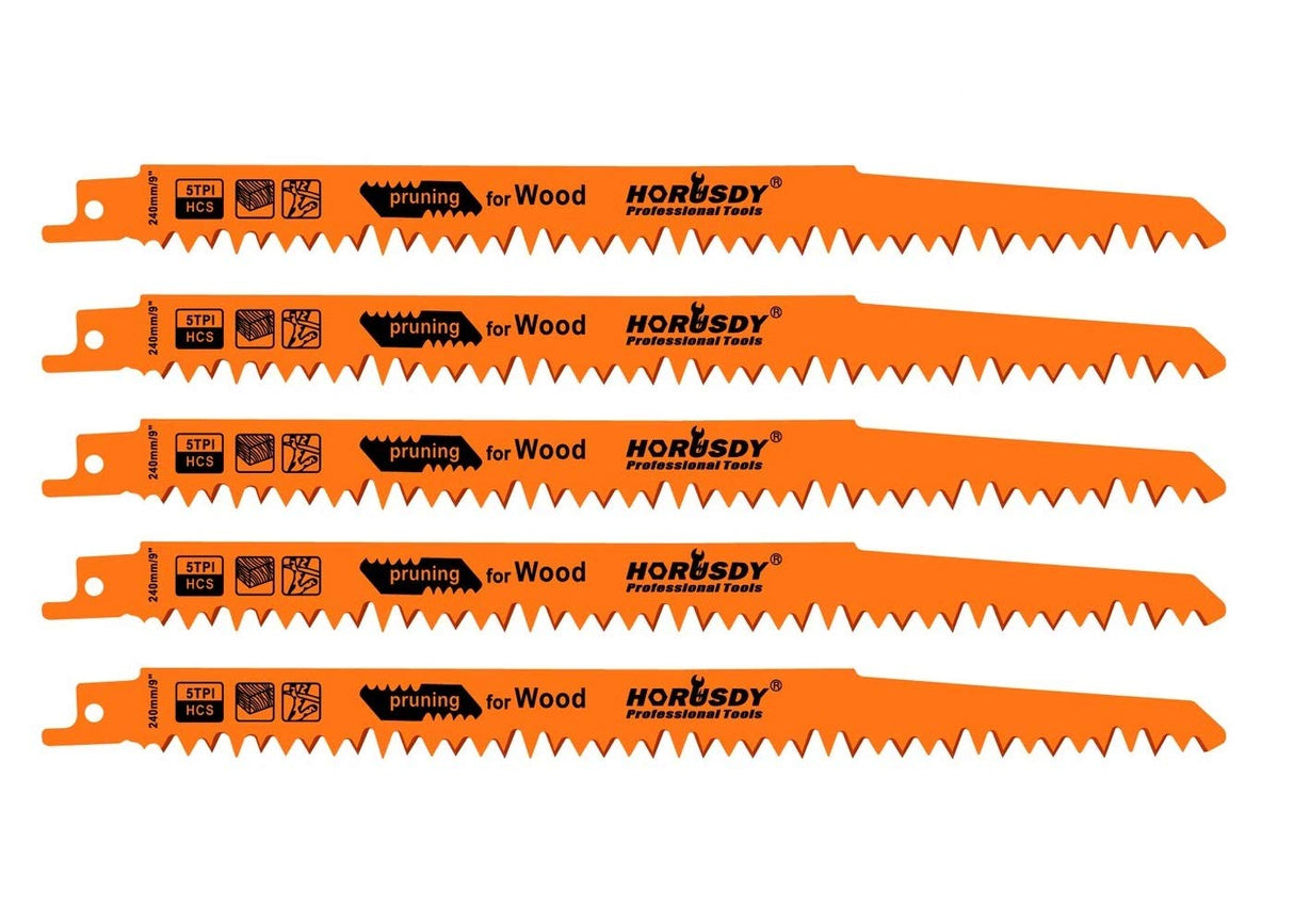HORUSDY 9-Inch Wood Pruning Reciprocating Saw Blades, 5 Pack, 5TPI Saw Blades HORUSDY