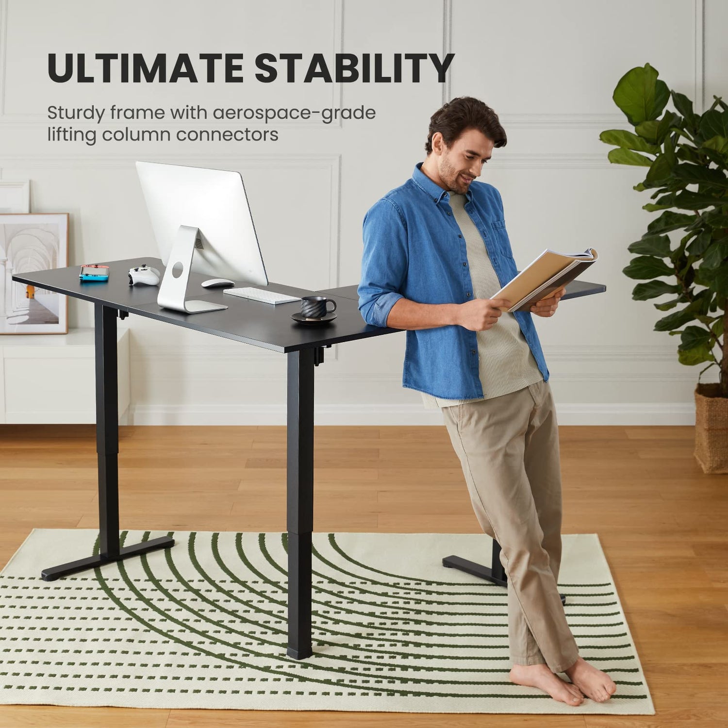 ErGear L-Shaped Electric Standing Desk, 63 inches Double Motor Height Adjustable Sit Stand up Corner Desk, Large Home Office Desk Computer ErGear